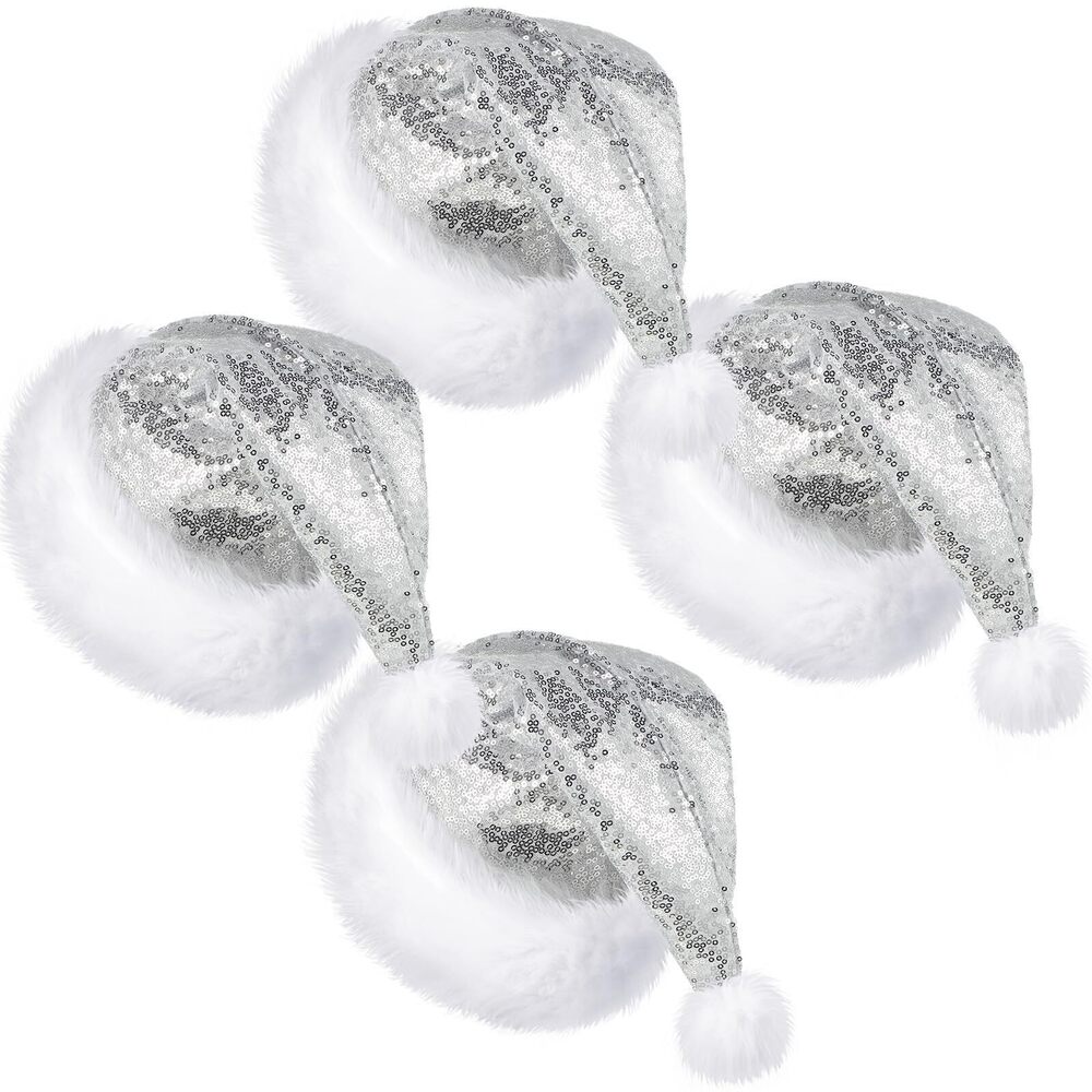 6189 4 Pcs Adult Sequin Santa Hat Unisex Shiny Christmas Santa Claus Hat